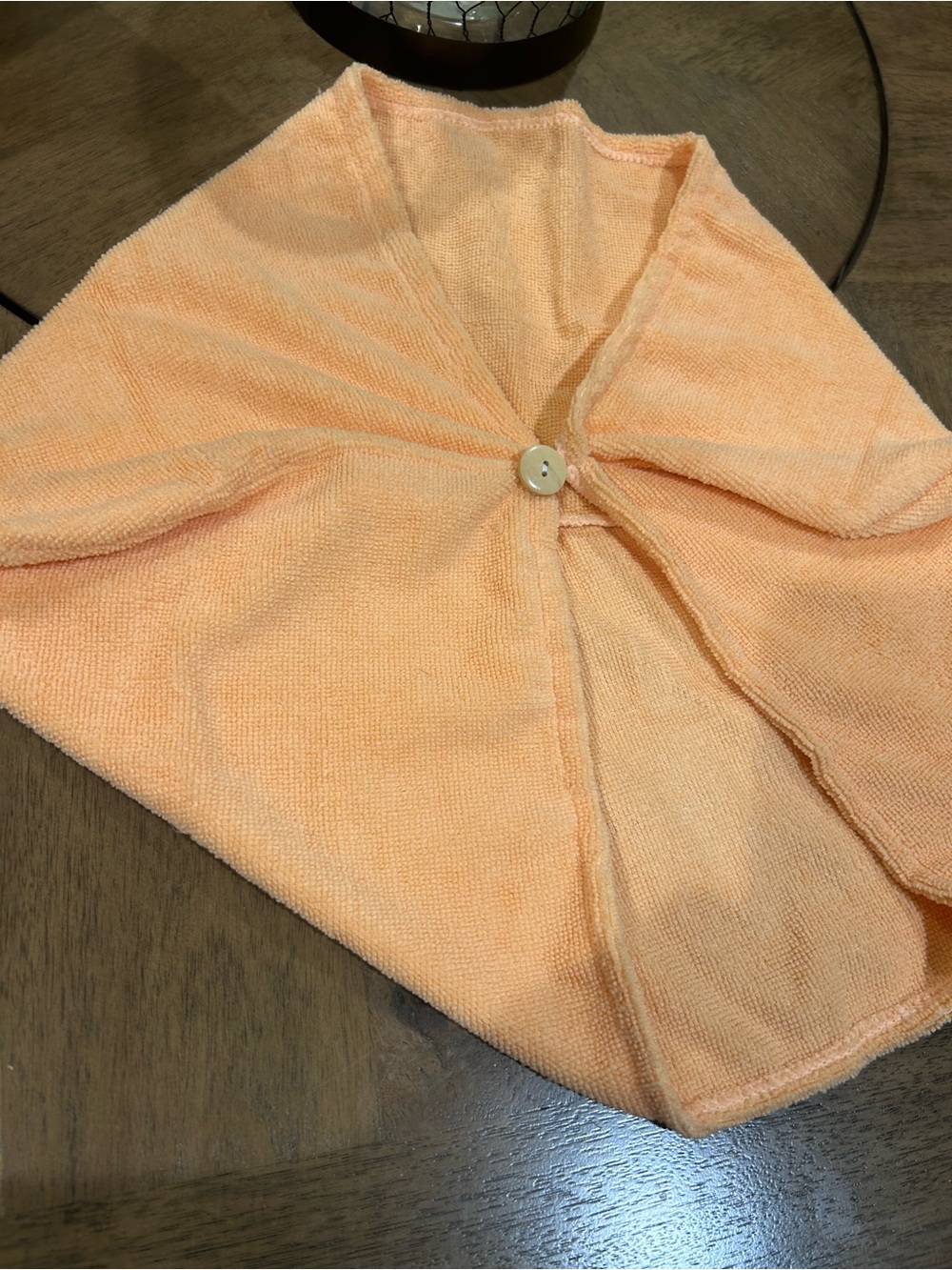Peach Terry Cloth Buttoned Hair Wrap, New, 15 x 15x super soft
